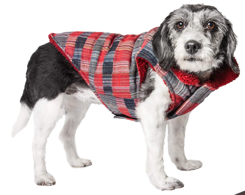 [Australia] - Pet Life 'Scotty' Tartan Classical Plaided Insulated Dog Coat Jacket Large Red 