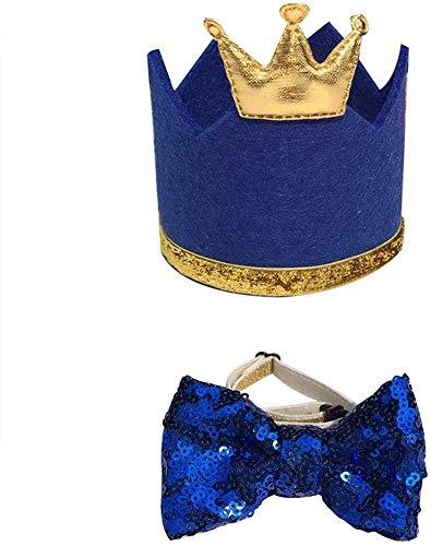 Pet Cute Birthday Party Crown Hat and Blingbling Bow Tie Collar Set with Adjustable Elastic Headband and Crown Topper for Small Dogs Cats Kitten Puppy - PawsPlanet Australia