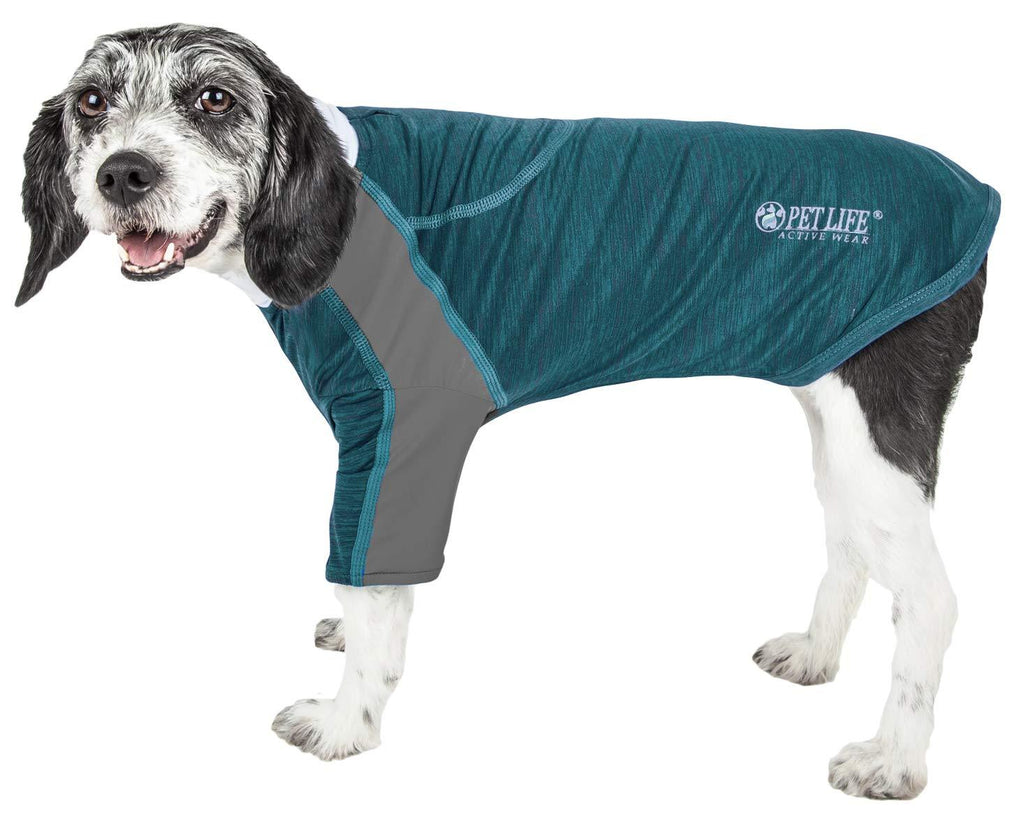 Pet Life Active 'Chewitt Wagassy' 4-Way Stretch Performance Long Sleeve Dog T-Shirt Medium Teal - PawsPlanet Australia