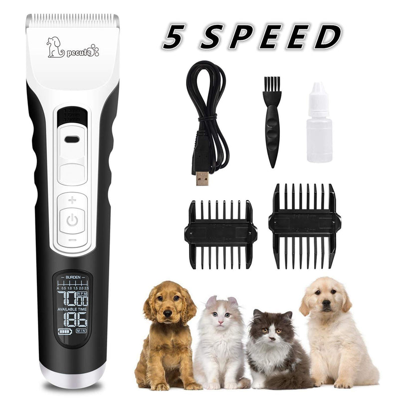[Australia] - Pecute Dog Clippers Rechargeable Pet Clippers - 5 Speeds LCD Display, 50 DB Ultra-Quiet Hair Clippers Set with 4h Work Time, Dog Trimmer Cordless Pet Grooming Tool Dog Hair Trimmer for Dogs Cats Pets 