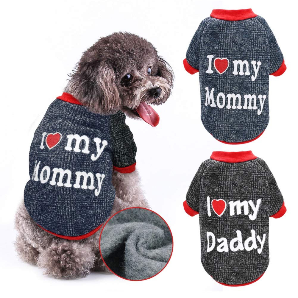 [Australia] - Stock Show Dog Clothes Pet Autumn Winter Warm Lining Fleece Cute Sweet I Love My Mommy&Daddy Design Outfit Apparel for Small Dogs Cats Pug Yorkshire Chihuahua Pet Clothing, Black&Red L I LOVE MY DADDY 