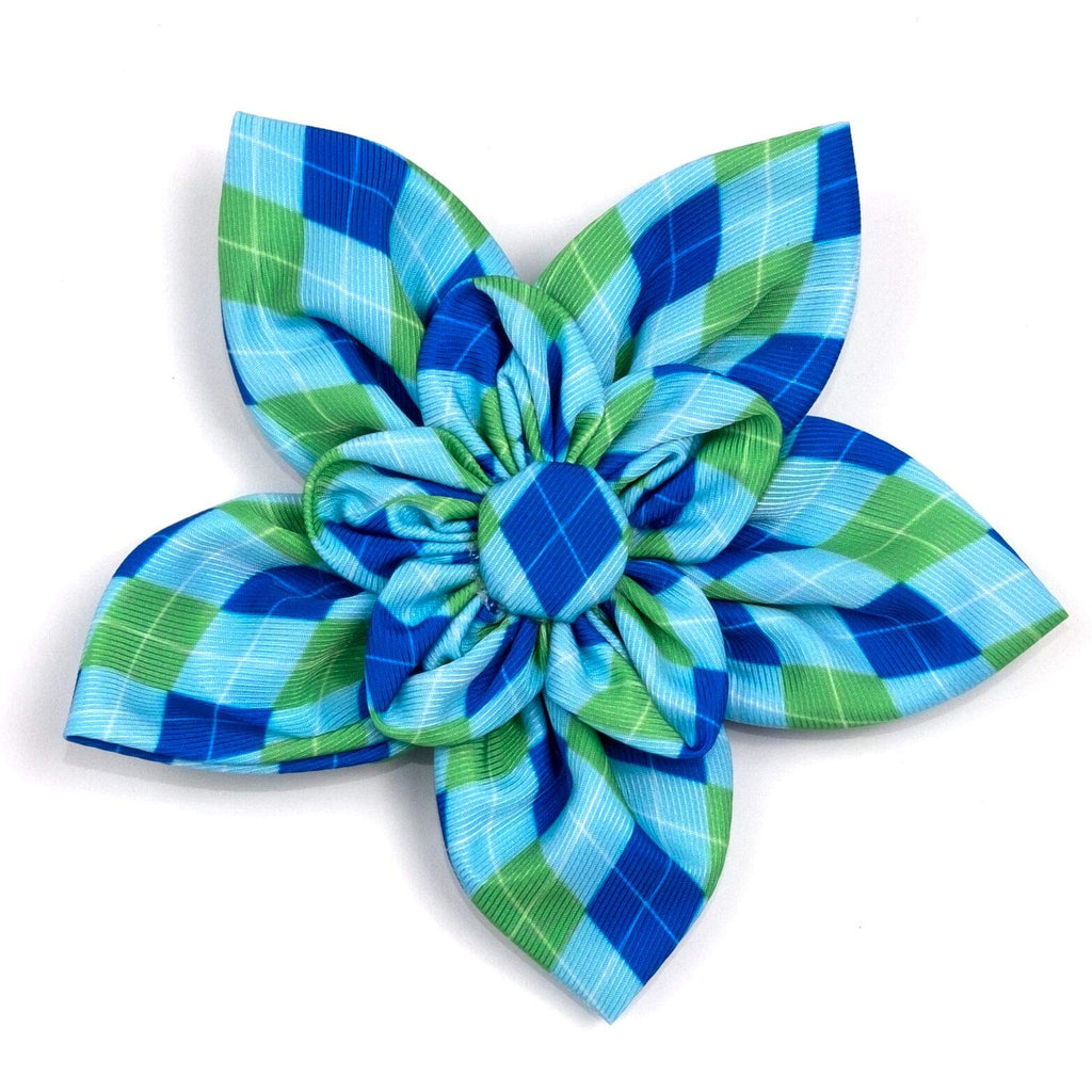 [Australia] - The Worthy Dog Preppy Argyle Diamond Pattern Flower for PetsBlue, LG 