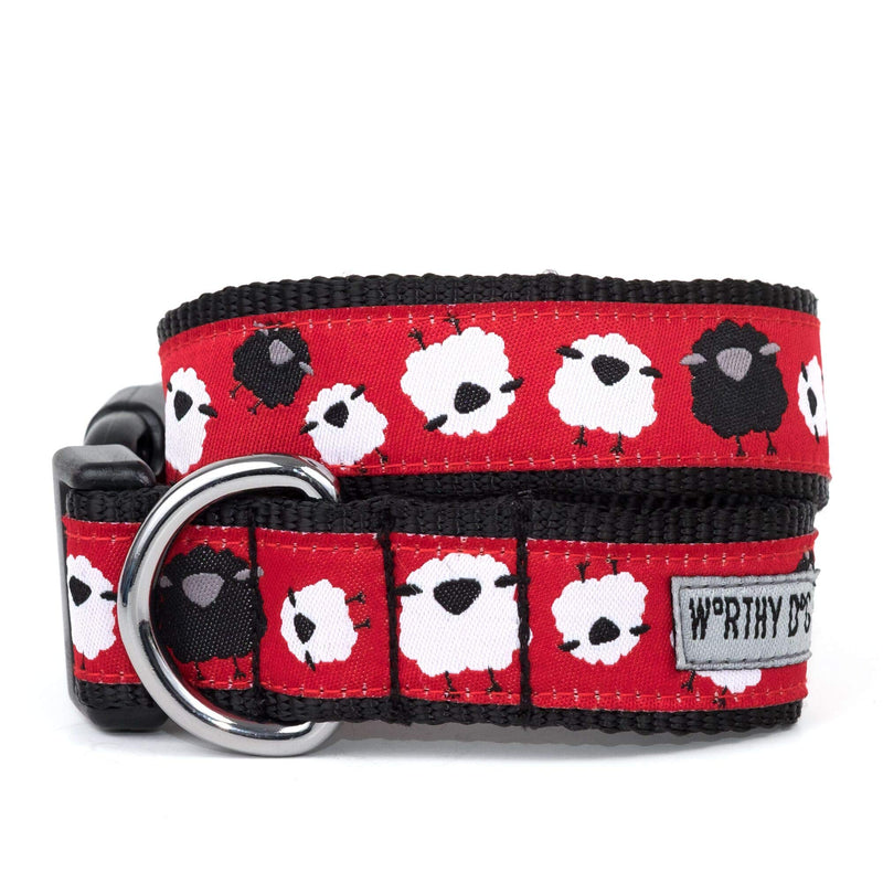 [Australia] - The Worthy Dog Counting White and Black Sheep Pattern Designer Adjustable and Comfortable Nylon Webbing, Side Release Buckle Collar for Dogs - Fits Small, Medium and Large Dogs, Red & Black Color L 