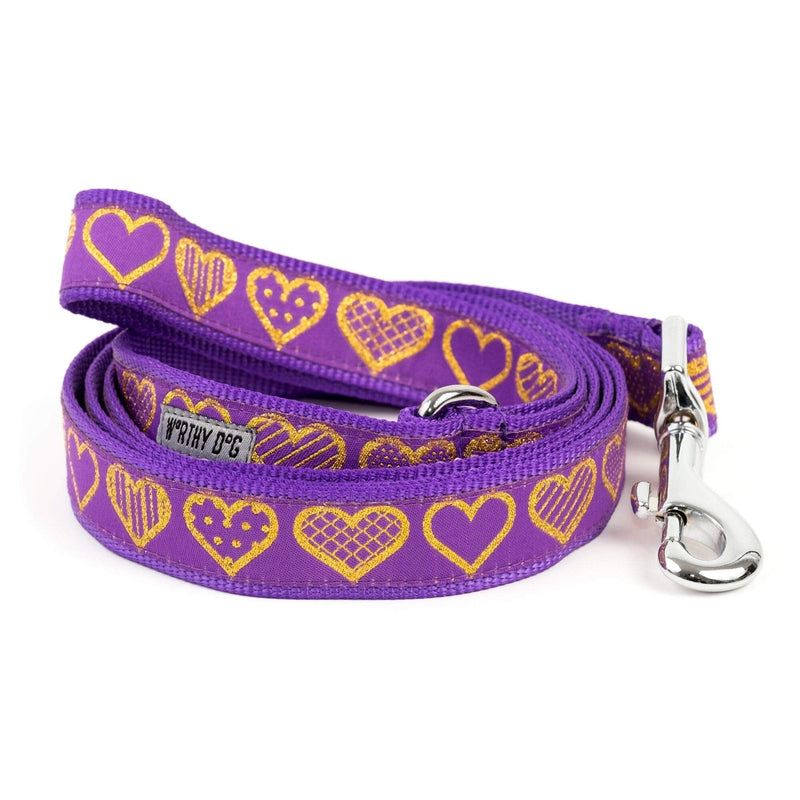 [Australia] - The Worthy Dog Love Multicolor Heart Pattern Lead, Designer Comfortable Nylon Webbing Leash Fits Small, Medium and Large Dogs - Purple Color 5/8" x 5' 