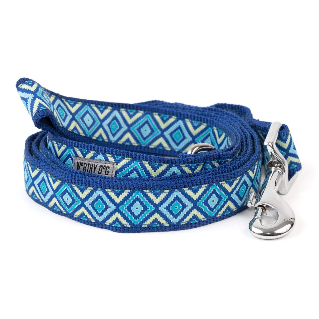 [Australia] - The Worthy Dog Graphic Diamond Designer Pet Dog Strong and Comfortable Nylon Webbing Lead Fits Small, Medium and Large Dogs, Blue Color 1 x 5 inch 