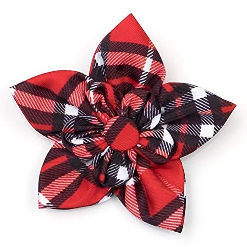 [Australia] - The Worthy Dog Bias Plaid Pattern Designer Collar Flower Fashion Accessories for Pets Fit Small Medium and Large Cat Dogs - Red Color 