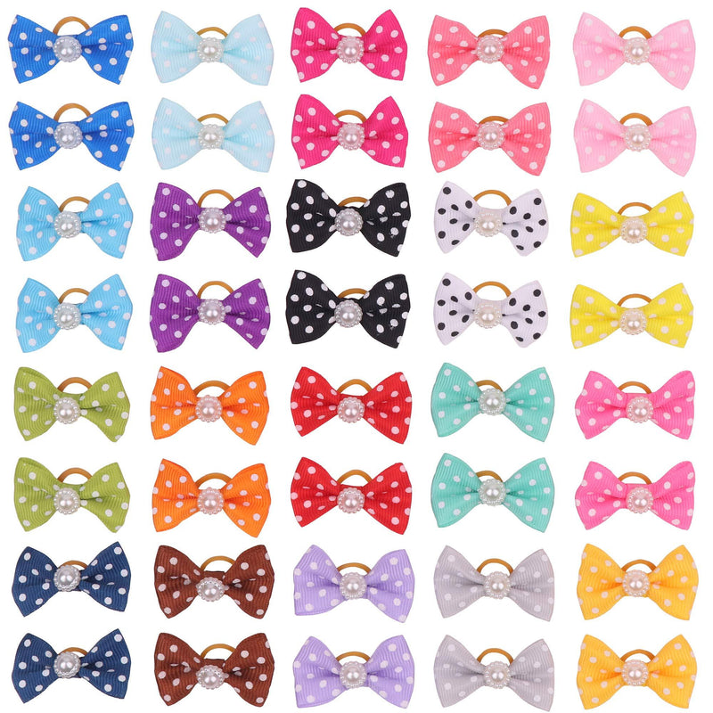 [Australia] - YAKA 40pcs/(20pairs) Hot Cute Small Dog Hair Bows Topknot Small Bowknot with Rubber Bands Pet Grooming Products Pet Hair Bows Hair Accessories 20 Colors Dots Bowknot 
