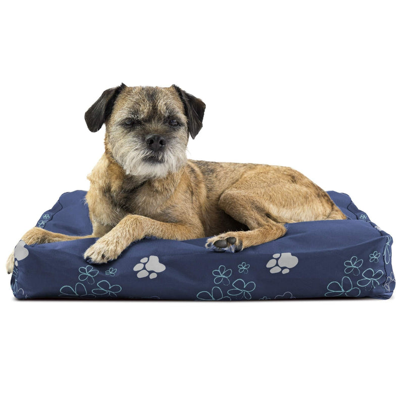 [Australia] - Furhaven Pet Dog Bed - Deluxe Water-Resistant Indoor/Outdoor Garden Print Pillow Cushion Traditional Mattress Pet Bed w/ Removable Cover for Dogs & Cats, Lapis Blue, Small 