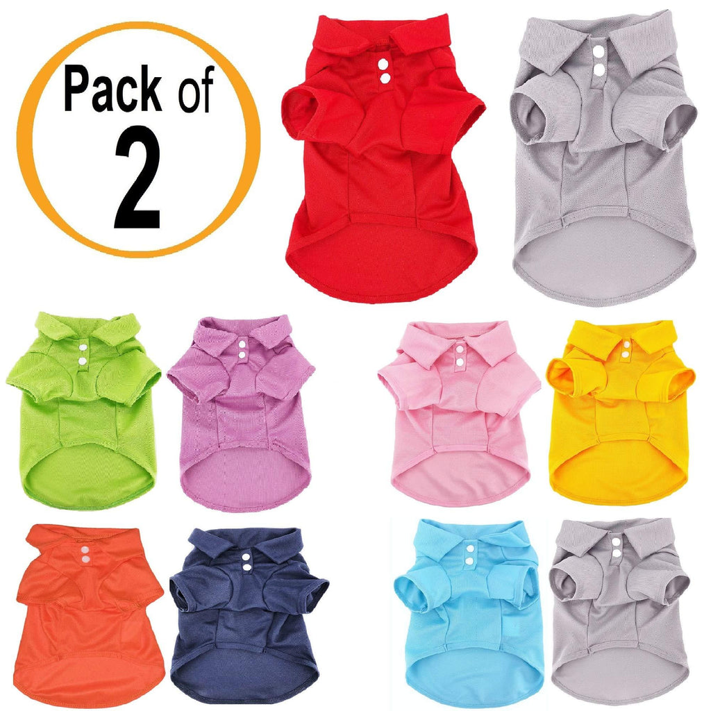 Pack of 2 Colors Dog Polo Shirt Cute Puppy Cat T-Shirt Solid Clothes Apparel for Small Pet S: Length - 12" RED and GREY - PawsPlanet Australia