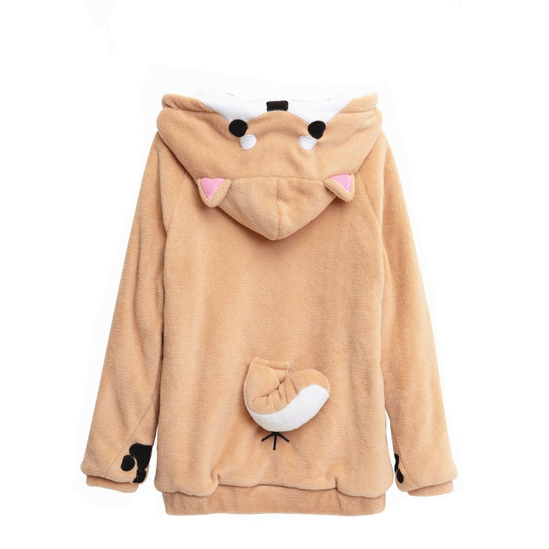 CORIRESHA Cute Coral Velvet Long Sleeve Shiba Inu Dog Home Wear Clothes Hoodie Sweatshirt with 3D Dog Ear and Dog Tail White XX-Small - PawsPlanet Australia