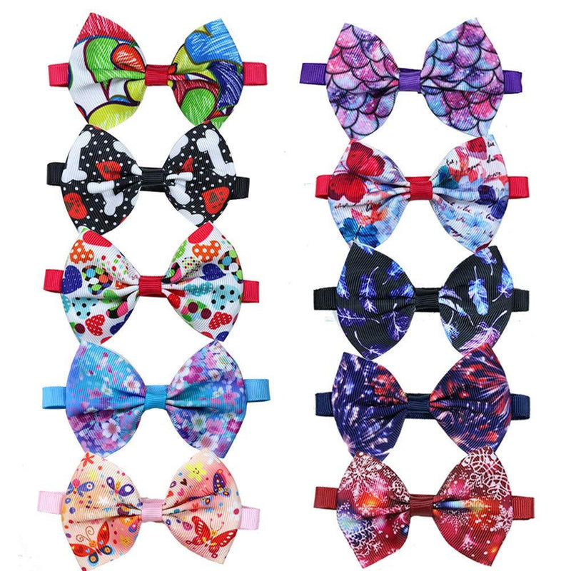 [Australia] - TAO BABY Cute Christmas/Halloween Dog Cat Bow Ties Adjustable Dog Bowties for Cat Puppy,Medium Dogs(10pcs/Pack) Mixed colors Dark color style 