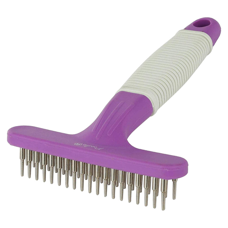 Poodle Pet Dog Grooming Rake| Dematting Tool with Stainless Steel Shedding Comb for Pets | 2 Rows of Pins Gently Remove Loose or Tangled Hair from Undercoat | Purple Handle - PawsPlanet Australia