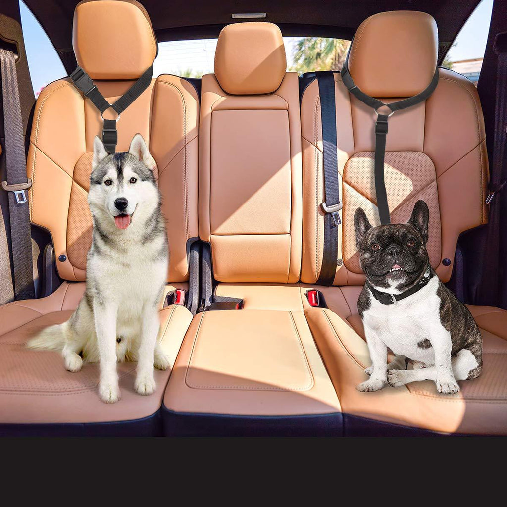 [Australia] - Noyal 2 Pack Dog Safety Seat Belt Pet Car Harness Adjustable Dogs Cats Car Seatbelt Headrest Restraint Nylon Fabric Dog Harness in Vehicle Travel Daily Use for Pets 