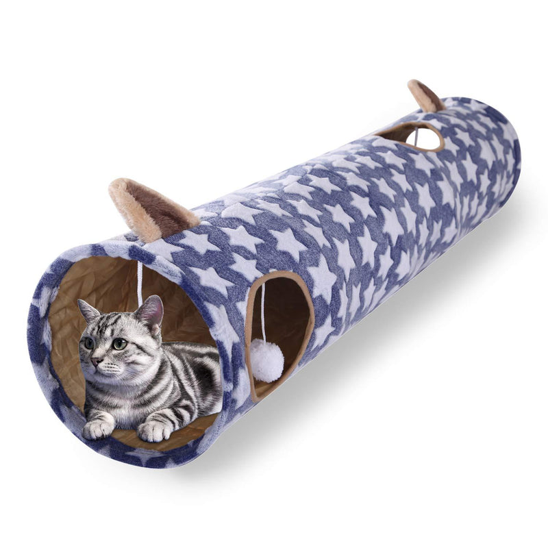 [Australia] - LUCKITTY Large Cat Toy Collapsible Tunnel Tube with Plush Balls, for Small Pets Bunny Rabbits, Kittens, Ferrets,Puppy and Dogs Blue 