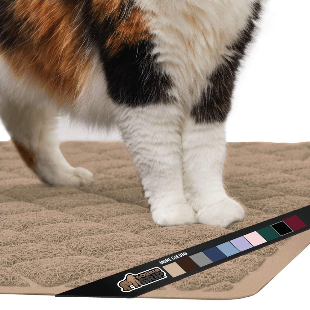 Gorilla Grip Original Premium Durable Cat Litter Mat, Traps Litter from Box and Cats, Scatter Control, Mats Soft on Kitty Paws, Easy Clean Mats Small (24" x 17") Beige - PawsPlanet Australia