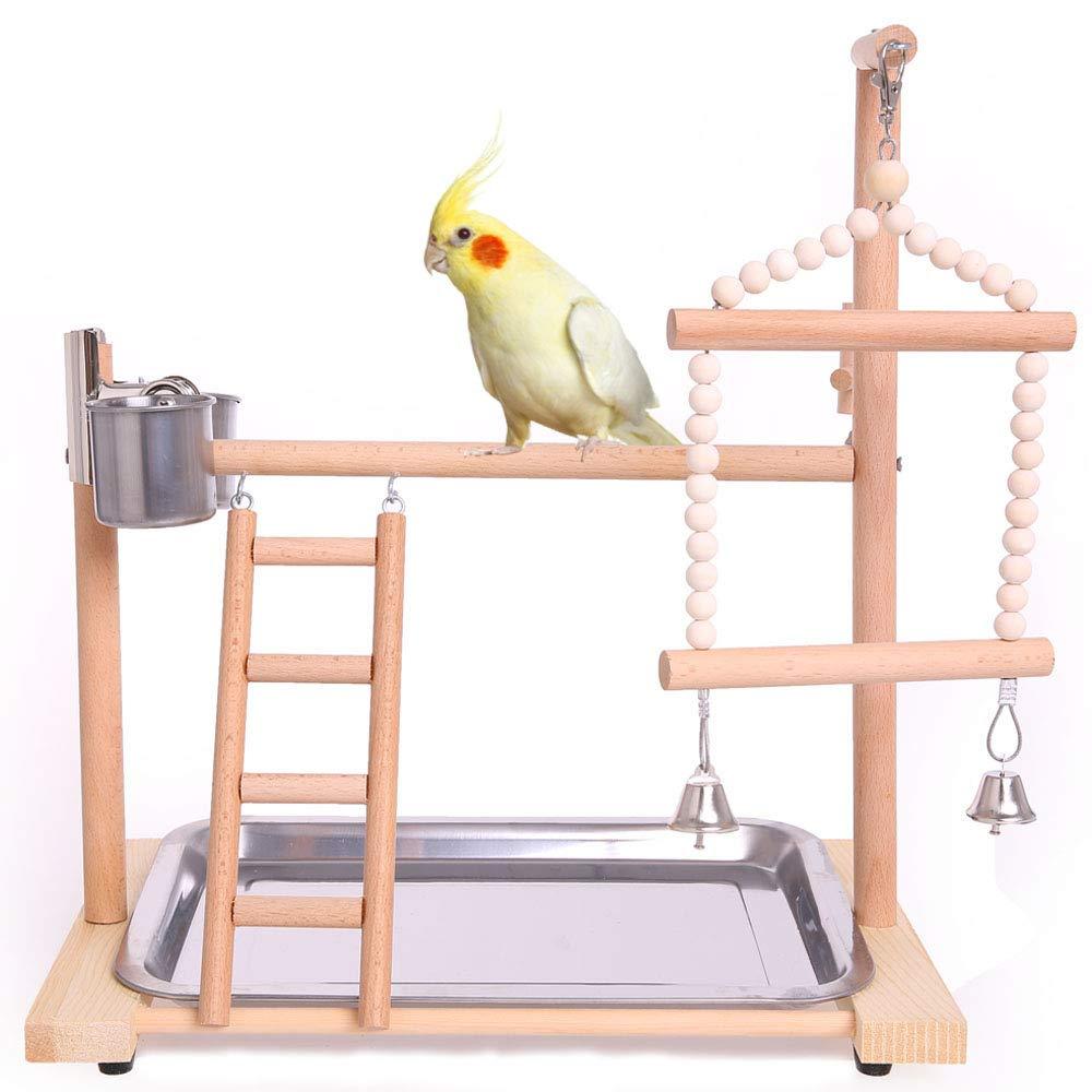 QBLEEV Bird Playground Birdcage Playstand Parrot Play Gym Parakeet Cage Decor Budgie Perch Stand with Feeder Seed Cups Ladder Hanging Swing Chew Toys Conure Macaw Cockatiel Finch log - PawsPlanet Australia