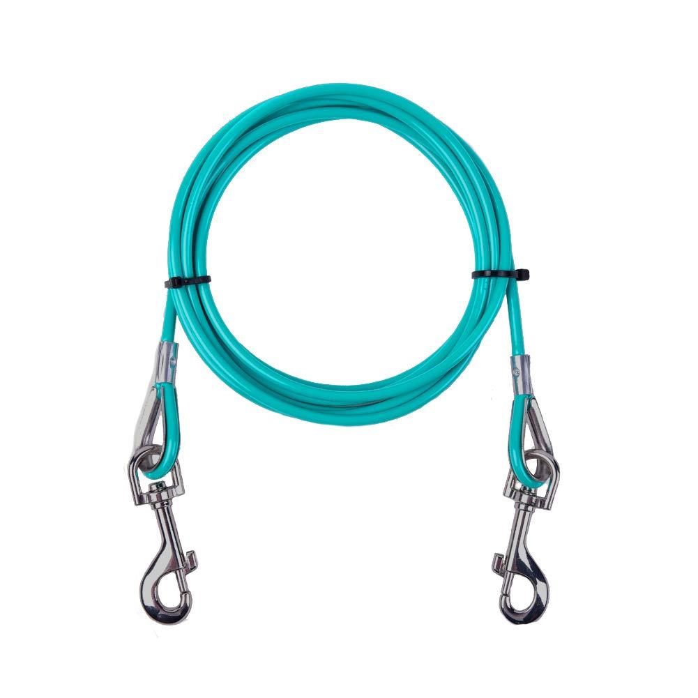 [Australia] - AMOFY 10ft Dog Tie Out Cable - Galvanized Steel Wire Rope with PVC Coating for Small to Medium Pets Up to 80 lbs Turquoise blue 