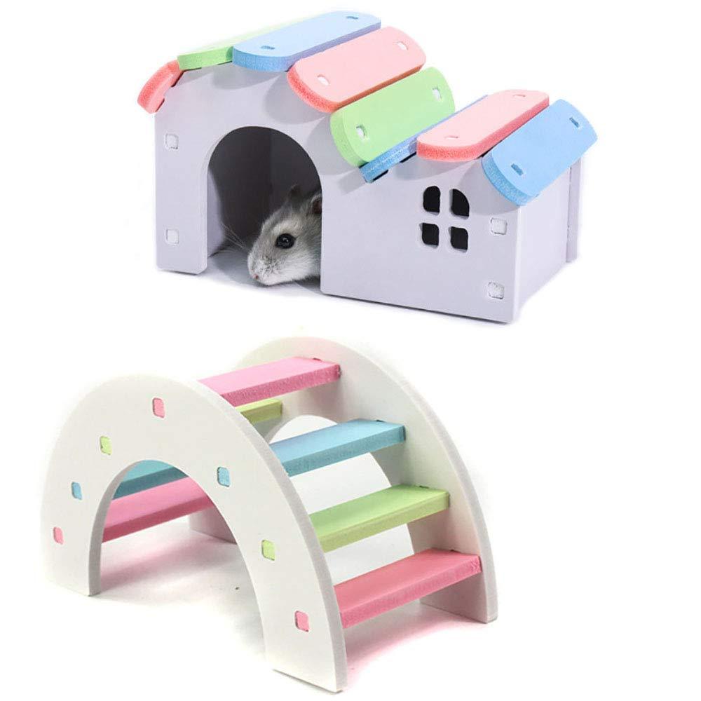 PINVNBY Wooden Hamster Hideout House,Pet Play Bridge Rat Mouse Exercise Toys for Small Animal Habitat (2 Packs) - PawsPlanet Australia