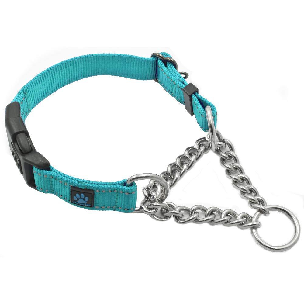 [Australia] - Max and Neo Stainless Steel Chain Martingale Collar - We Donate a Collar to a Dog Rescue for Every Collar Sold MEDIUM-LARGE TEAL 