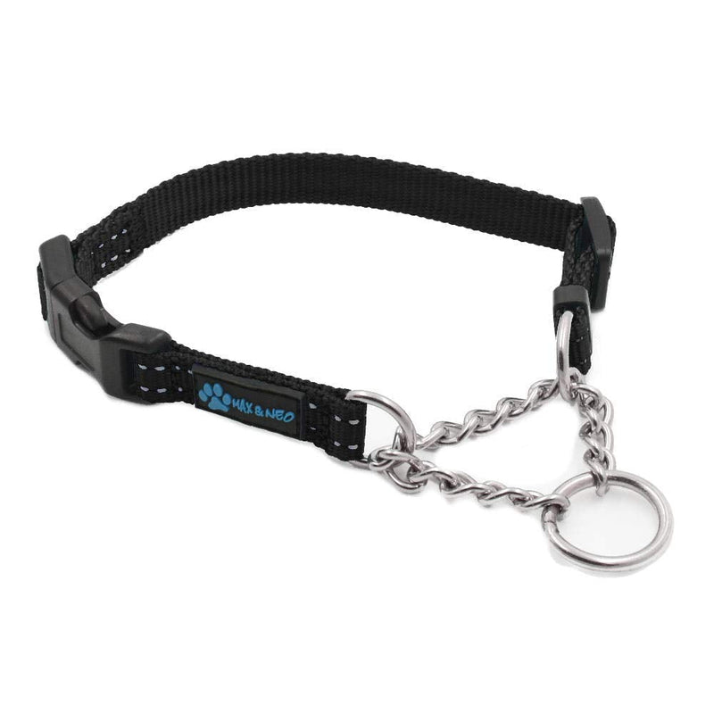 Max and Neo Stainless Steel Chain Martingale Collar - We Donate a Collar to a Dog Rescue for Every Collar Sold X-SMALL BLACK - PawsPlanet Australia