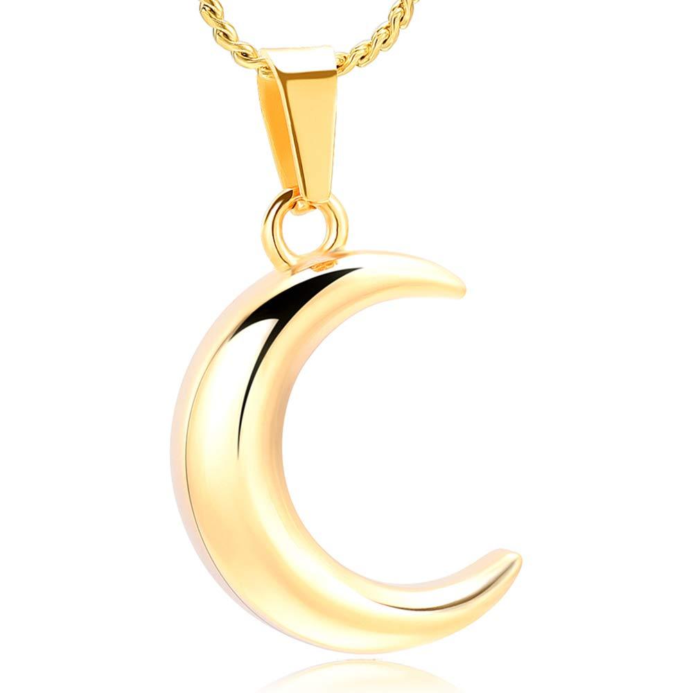 [Australia] - Imrsanl Cremation Jewelry for Ashes Moon Urn Necklace Stainless Steel Memorial Lockets Keepsakes Jewelry for Ashes Pendant - Fill kit Gold-1 