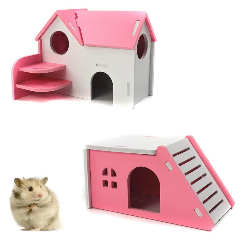 PIVBY Hamster Hideout House Wooden Living Hut Exercise Funny Nest Toy for Mouse, Chinchilla, Rat, Gerbil and Dwarf Hamster-2 Packs Pink - PawsPlanet Australia