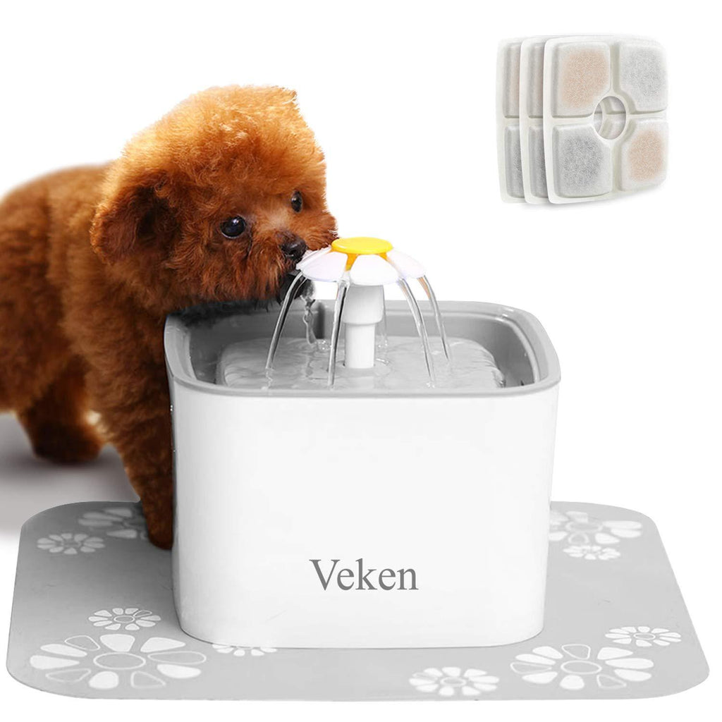 [Australia] - Veken Pet Fountain, 84oz/2.5L Automatic Cat Water Fountain Dog Water Dispenser with 3 Replacement Filters & 1 Silicone Mat for Cats, Dogs, Multiple Pets Grey 