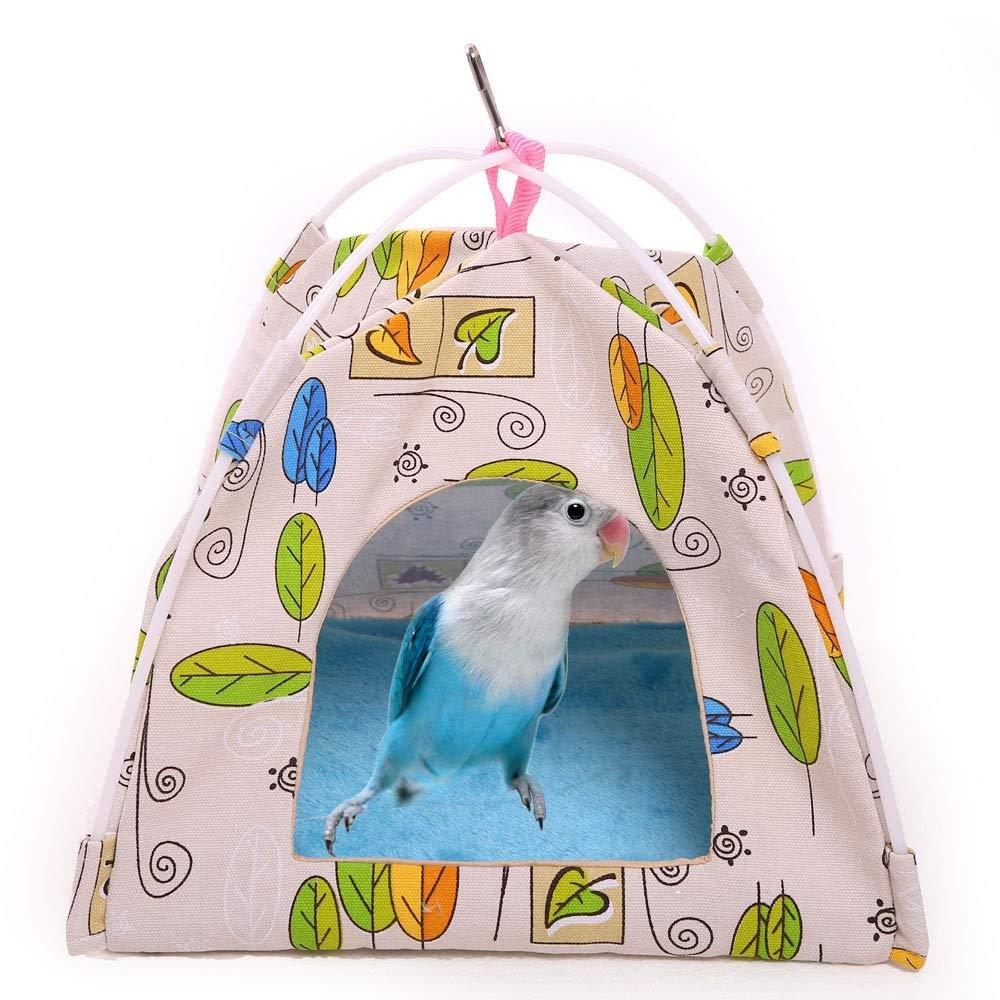[Australia] - QBLEEV Bird Nest Hut Hammock,Parrot Tent House Bed Habitat Hideaway Reversible Cushion Mat Placed onto The Birdcage by a Metal Clasp,Fit for Budgerigar Parakeet Macaw Amazon Cockatoo Lovebird M leaf 