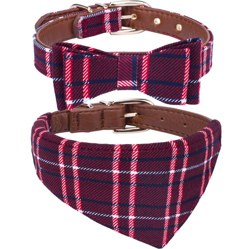 [Australia] - Adjustable Collar for Small & Medium Dogs. Cute Unique Plaid of Durable Polyester Fabric Blend. for Male and Female from StawberryEC Red-Leather 