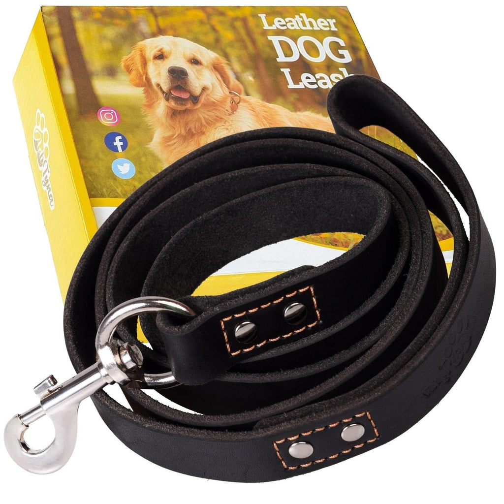 Leather Dog Leash 6 Foot x 3/4 inch - Strong and Soft Leather Leash for Large and Medium Dogs - Dog Training Leash (Black) L - 6 ft x 3/4 inch Black - PawsPlanet Australia