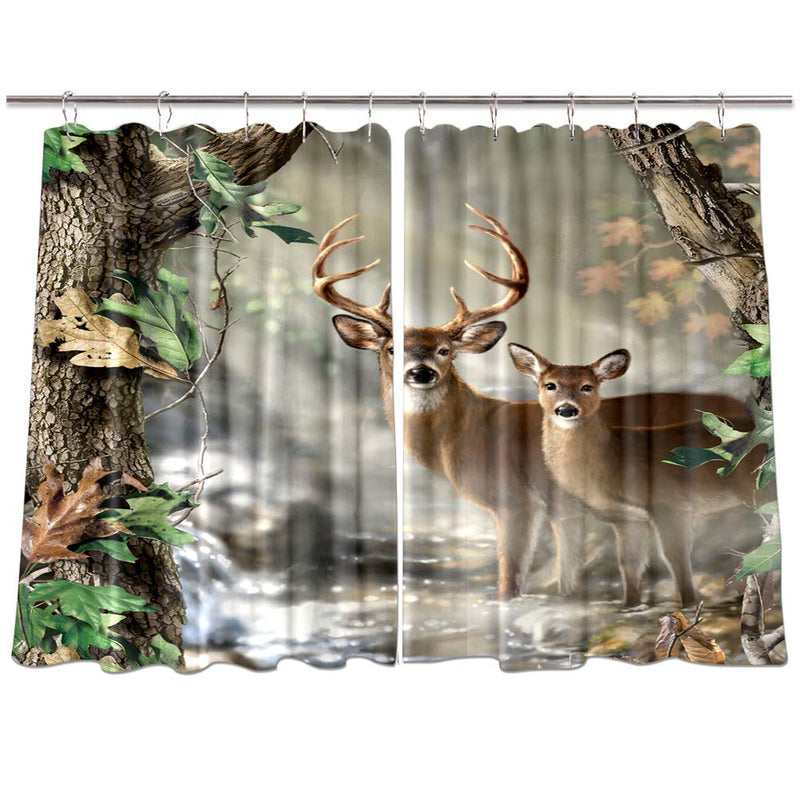 NYMB 3D Digital Printing Animals Elk Window Curtains, Cute Deer Lost in Foggy Forest Curtains Panels, Kitchen Decorations Window Drapes, Window Treatment Sets with Hooks, 55X39Inches (Multi4) - PawsPlanet Australia