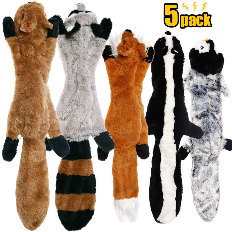 [Australia] - CNMGBB No Stuffing Dog Toys with Squeakers, Durable Stuffingless Plush Squeaky Dog Chew Toy Set,Crinkle Dog Toy for Medium and Large Dogs, 5 Pack（Squirrel Raccoon Fox Skunk and Penguin）, 24Inch 