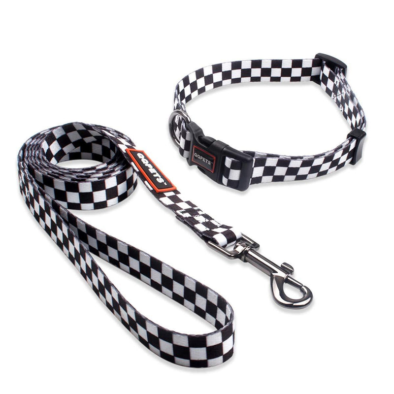 [Australia] - QQPETS Dog Collar Leash Set Adjustable Personalized Basic Collars Leash with Handle for Puppy Small Medium Large Dogs Training Walking Running Black and White Pattern L 