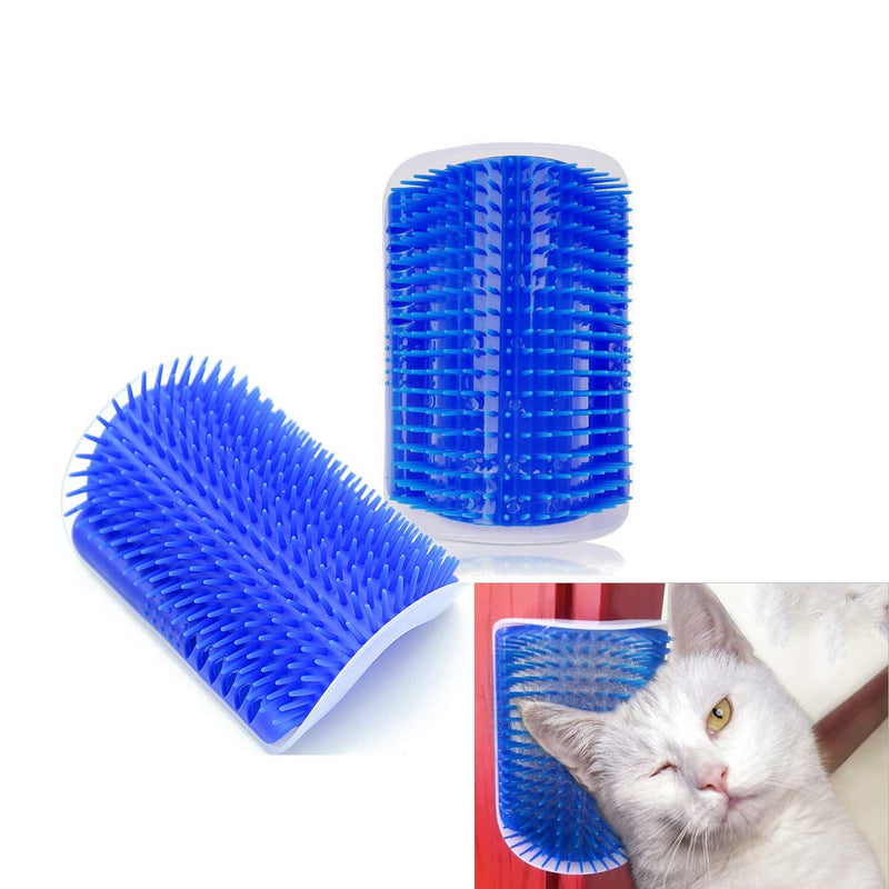 Hub's Gadget 2 Pack Cat Self Groomer, Wall Corner Massage Comb Grooming Brush with Catnip Pouch Blue - PawsPlanet Australia