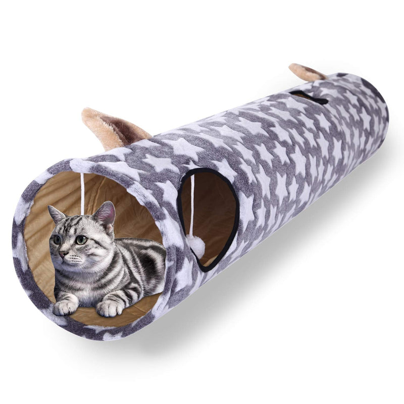 LUCKITTY Cat Plush Tunnel Toy with Ball for Cat Kitten Dog Rabbit 47.2Inch/120Cm Grey - PawsPlanet Australia