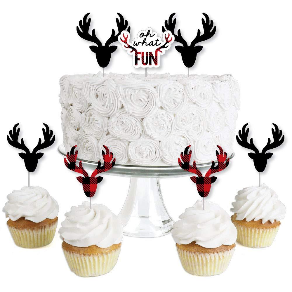 Big Dot of Happiness Prancing Plaid - Dessert Cupcake Toppers - Reindeer Holiday and Christmas Party Clear Treat Picks - Set of 24 - PawsPlanet Australia