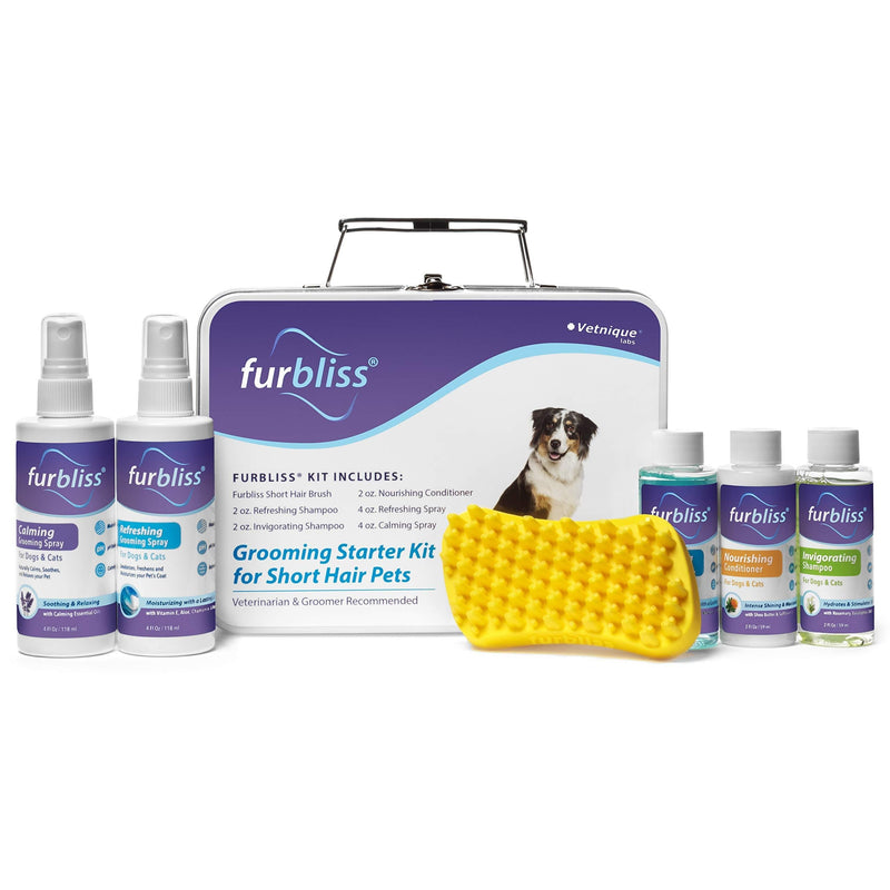 [Australia] - Furbliss Grooming Kit for Dogs, Cats and Pets, Includes Cat/Dog Shampoo, Cat/Dog Conditioner, Cologne Grooming Sprays and Brush (Short Hair) Short Hair 