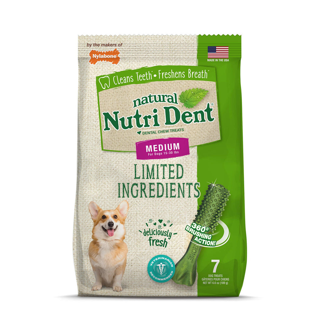Nylabone Nutri Dent Natural Dental Fresh Breath Flavored Chew Treats Medium/Wolf (7 count) - PawsPlanet Australia