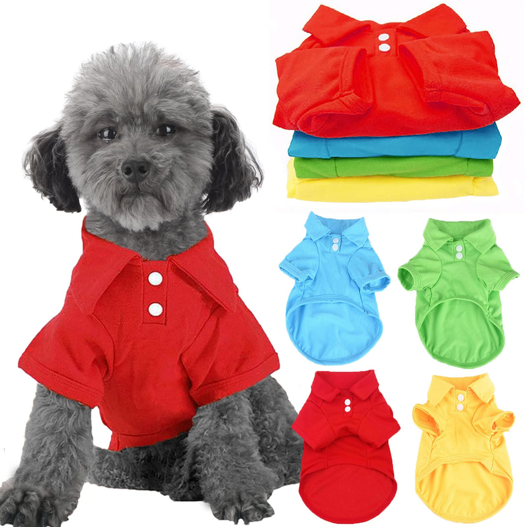 DOGGYZSTYLE 4 Pack Solid Dog Polo Tshirts Shirts Pet Puppy T-Shirt Clothes Outfit Apparel Coats Tops X-Small (Pack of 4) Red+Green+Yellow+Blue - PawsPlanet Australia