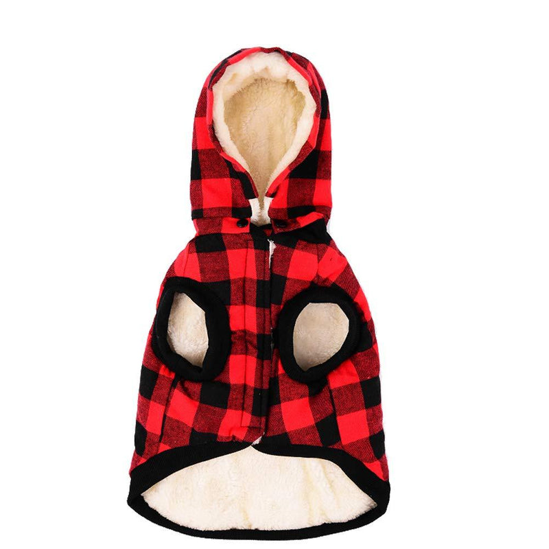 Tineer Large Dog Clothes Pet Sweater Dog Grid Clothing Warm Removable Puppy Cute Hooded Coats Plaid Jacket Hoodies 6 Sizes S Red - PawsPlanet Australia