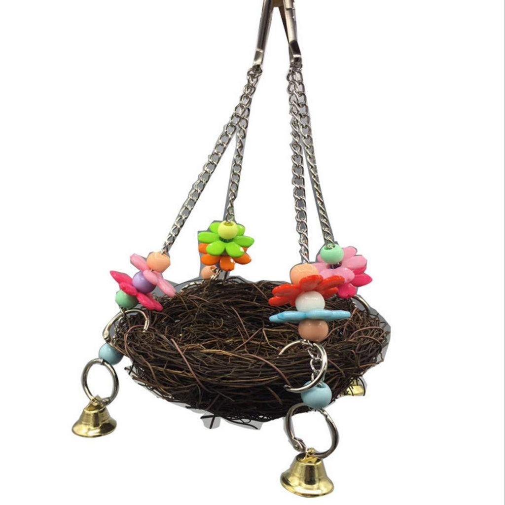 [Australia] - Natural Rattan Nest Bird Swing Toy with Bells, Bird Swing Standing Perch Toy for for Parrots Parakeet Cockatie Budgie Lovebirds Hamster Parrot Parakeet 