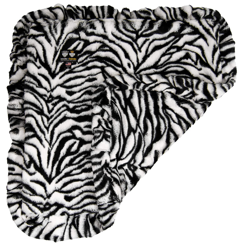 BESSIE AND BARNIE Zebra (Ruffles) Luxury Ultra Plush Faux Fur Pet, Dog, Cat, Puppy Super Soft Reversible Blanket (Multiple Sizes), XS - 20" x 20" - PawsPlanet Australia