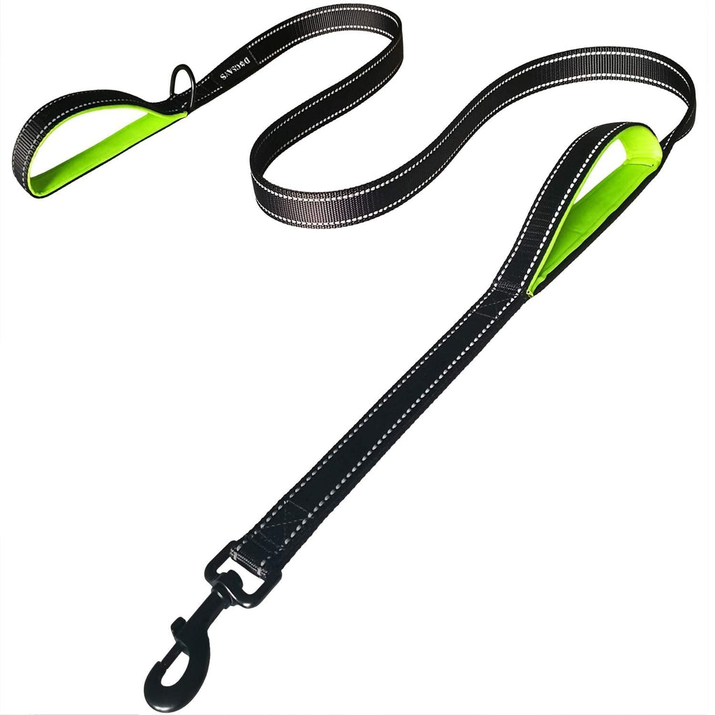 Dog Leash 6ft Long Traffic Padded Two Handle Heavy Duty Double Handles Lead for Training Control 2 Handle Leashes for Large Dogs or Medium Dogs Reflective Pet Leash Dual Handle 6 Foot (Pack of 1) Black + Green - PawsPlanet Australia