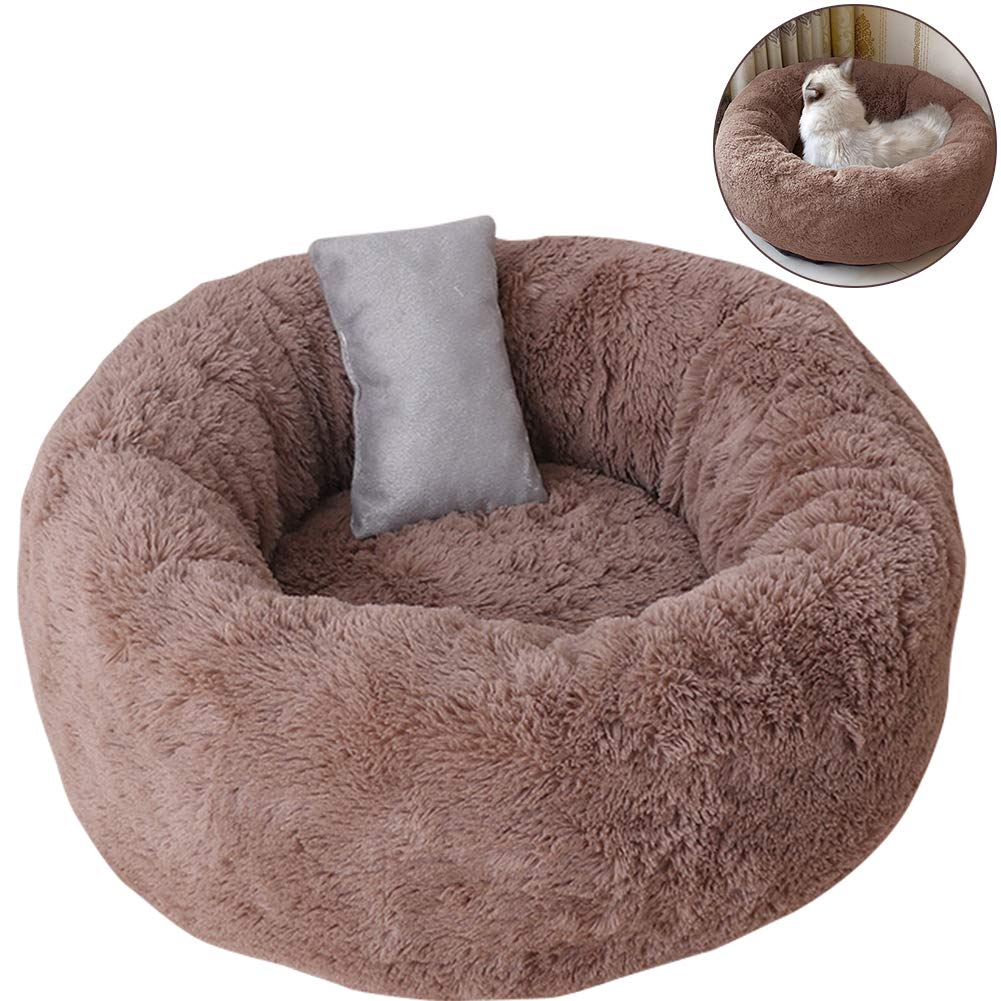 TINTON LIFE Luxury Plush Pet Bed with Pillow for Cats Small Dogs Round Cuddler Oval Cozy Self-Warming Cat Bed for Improved Sleep, Coffee S S 13.82 x13.82 x8.7" - PawsPlanet Australia