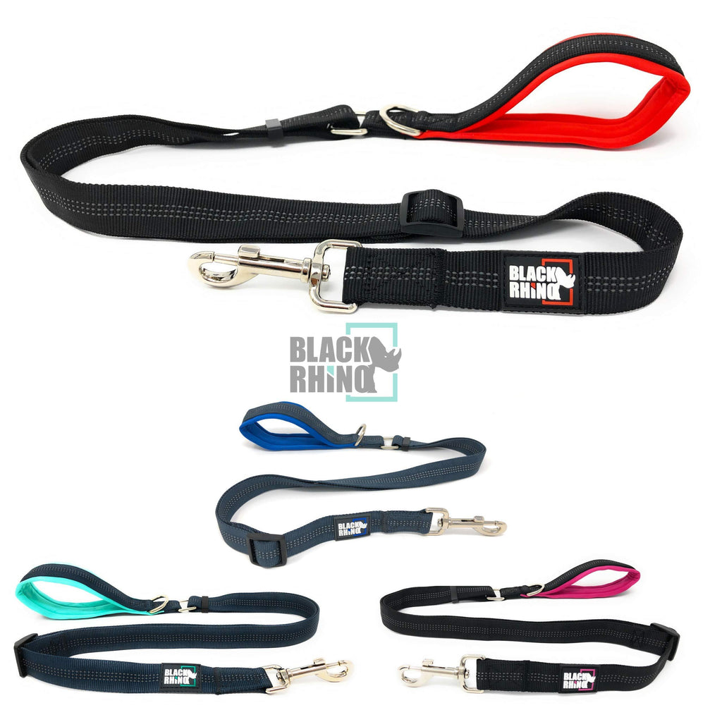 [Australia] - Black Rhino – Dog Leash Adjustable Length (3-5 Feet) with Soft Neoprene Padded Handle | Heavy Duty Lead for Easy Control | Small Medium Large Breeds | Reflective Stitching 3-5Ft Red/Bl 