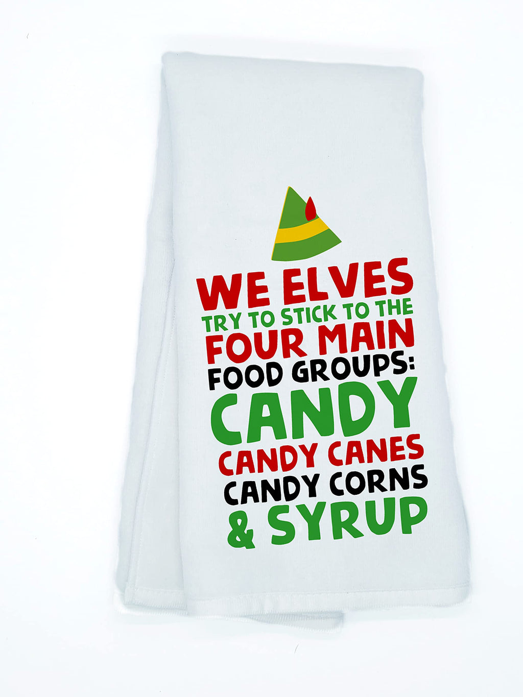 Elf Movie Decor - Holiday Kitchen Towel - Funny Christmas Hand Towels (Stick To The Four Main Food Groups) Stick To The Four Main Food Groups - PawsPlanet Australia