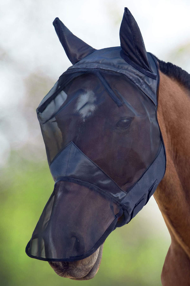 Harrison Howard CareMaster Fly Mask Long Nose with Ears Piano Black Full (L) - PawsPlanet Australia