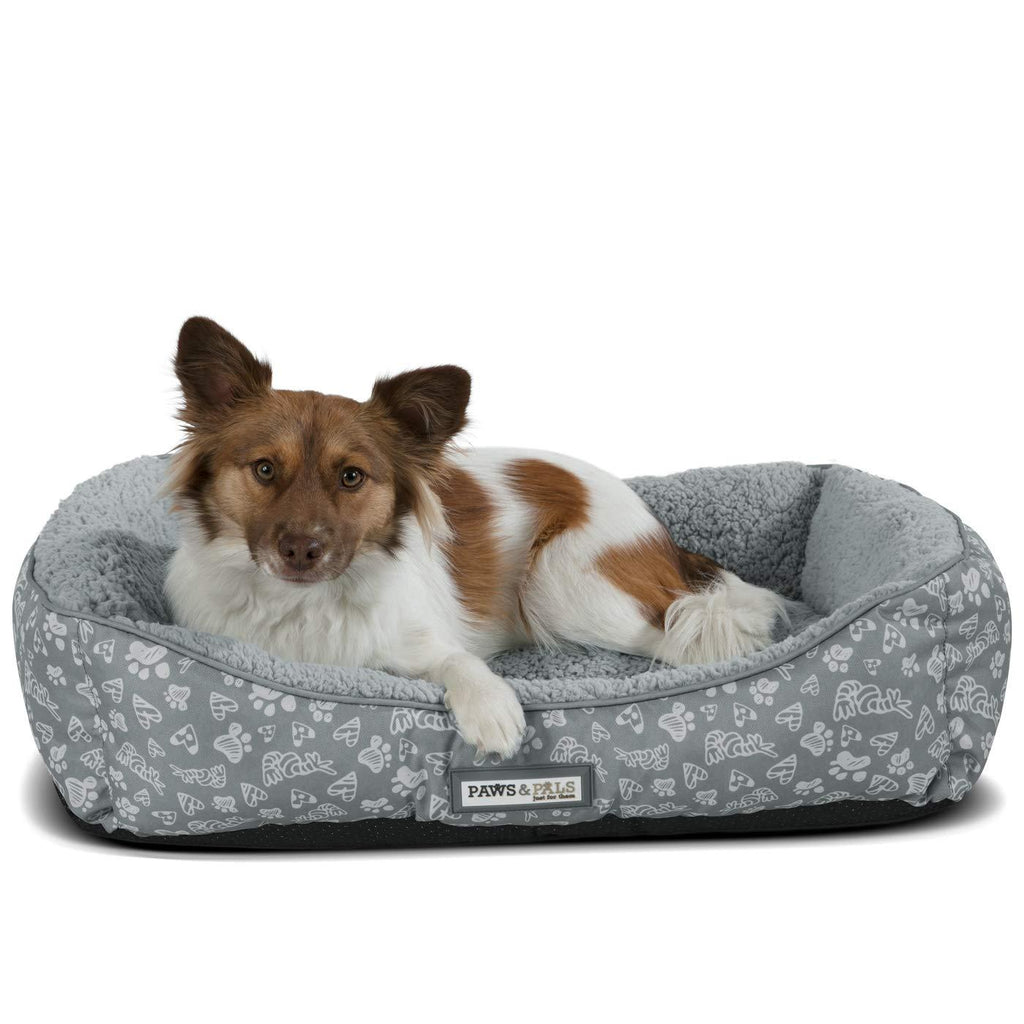 [Australia] - Paws & Pals Dog Bed for Pets & Cats - Printed Lounger with Self Warming Cozy Inner Cushion for Home, Crate & Travel - Medium, Gray 