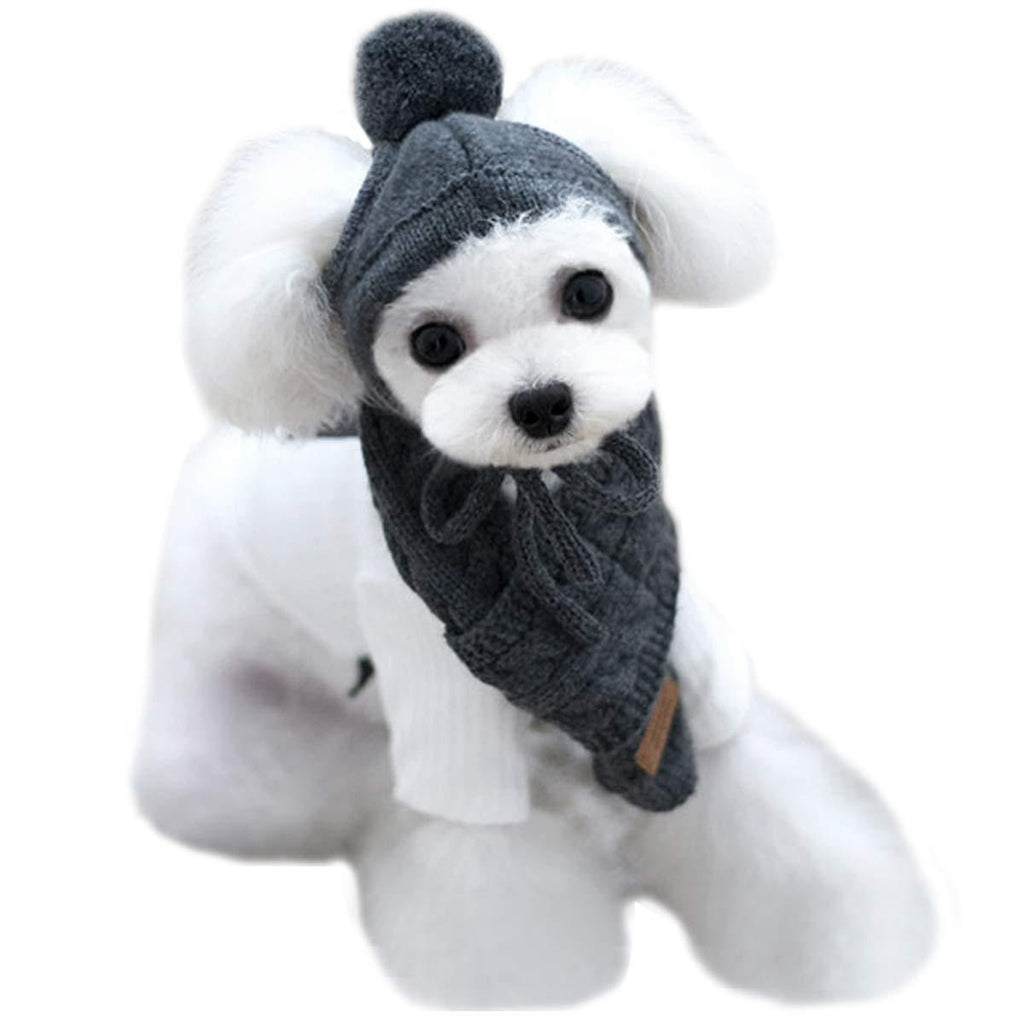 [Australia] - Van Caro Knitted Doggie Scarf and Hat Puppy Dogs Lovely Winter Outfits grey 