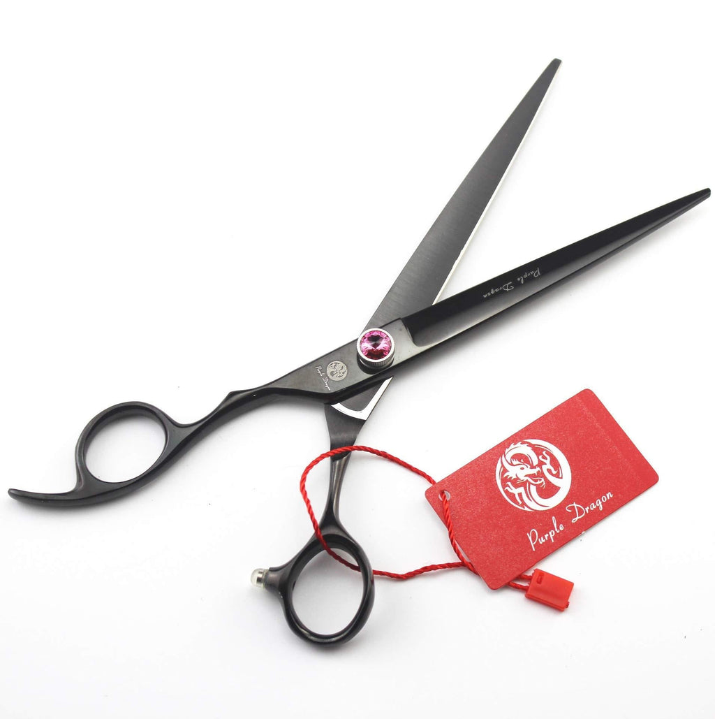 [Australia] - Purple Dragon 7.5 inch Black Left-Hand Pet Hair Cutting Scissors with Bag- Perfect for Pet Groomer or Family DIY Use 
